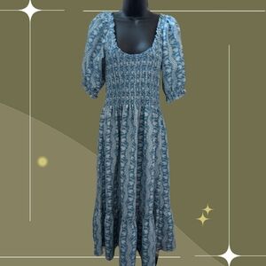 ✨ Hill House Home Louisa Trailing Vine Blue Crepe Dress Size M